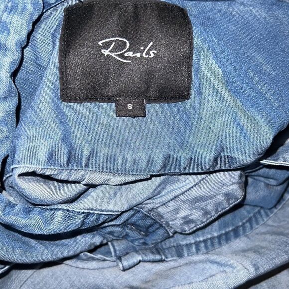 Rails Carter Dark Vintage Wash Chambray Button Front Long Sleeve Top sz S FLAW - Picture 4 of 10